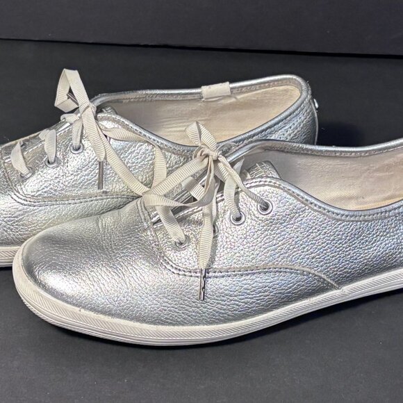 Keds x Kate Spade New York Silver Leather Lace-Up Sneakers Women’s 7.5 Metallic - Picture 11 of 16